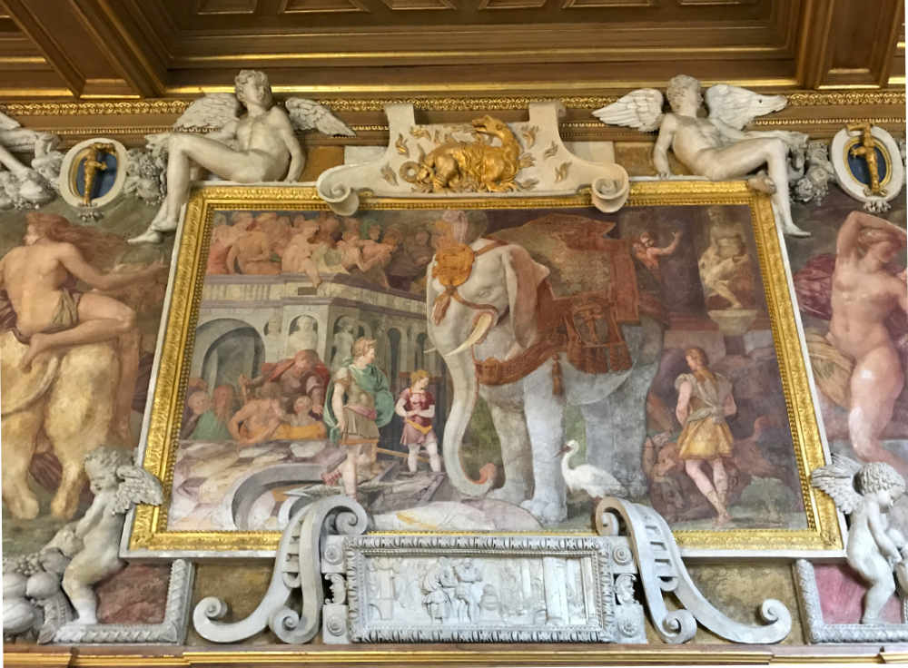 Royal Elephant Painting at Fontainebleau by Florentine painter Rosso Fiorentino in Francois I Gallery