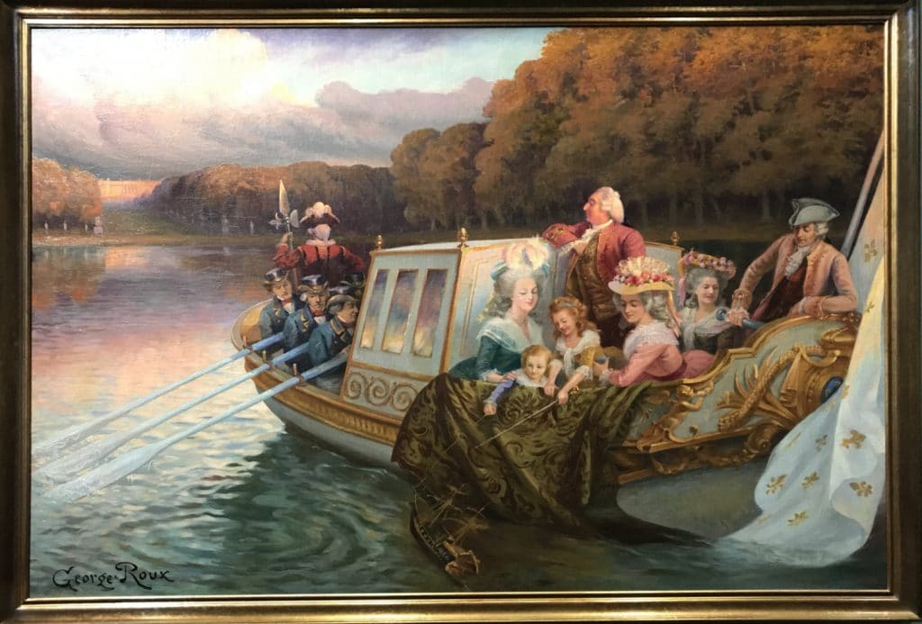 Marie Antoinette and family on a boat in the Gardens of Versailles