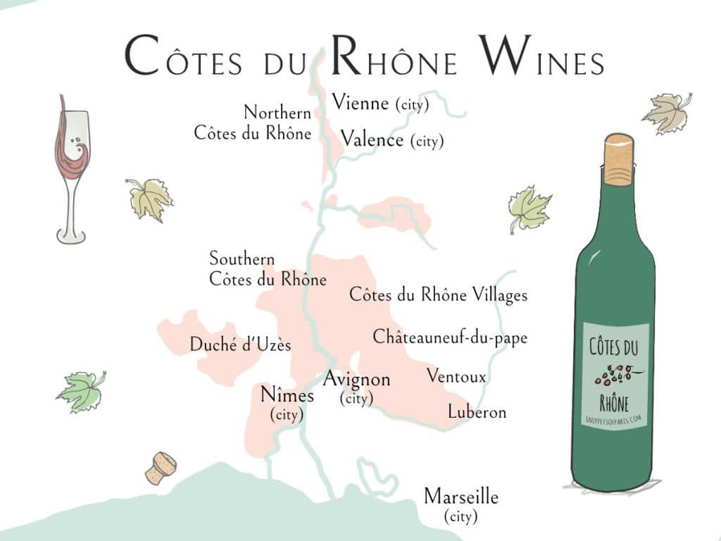 Map of Cotes du Rhone Wine Region in France