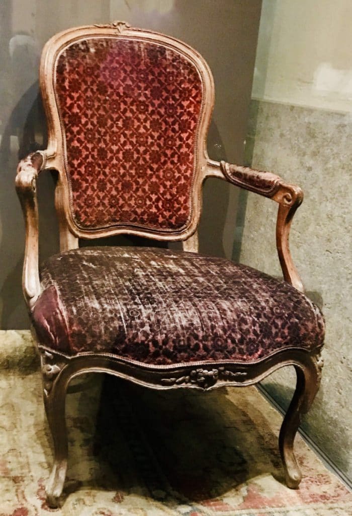 Chair belonging to Marie Antoinette at the Conciergerie