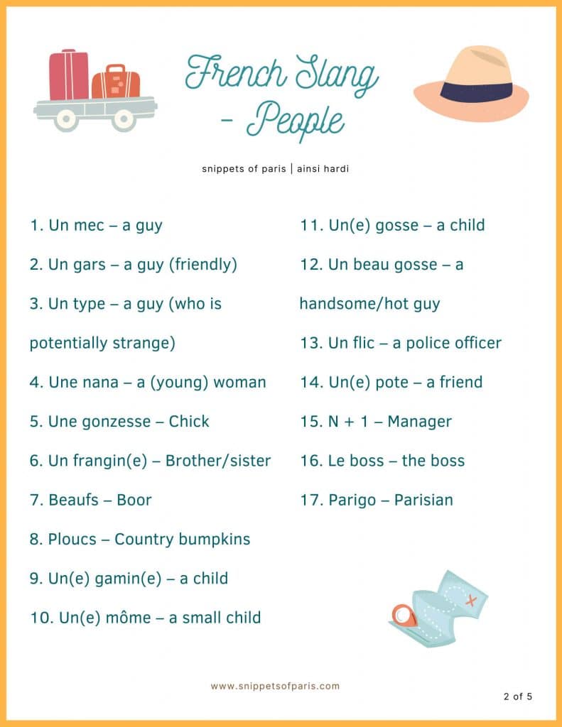 French slang for people in printable format