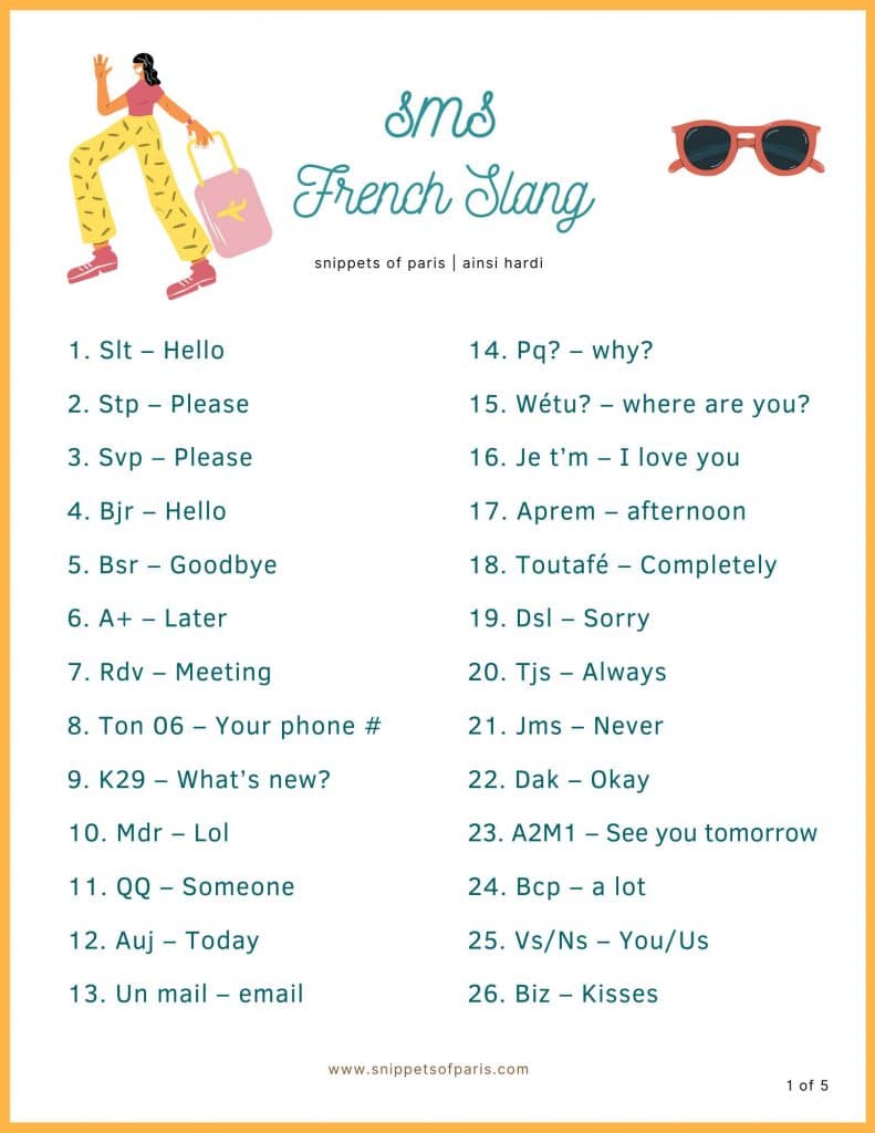 French SMS slang in printable format