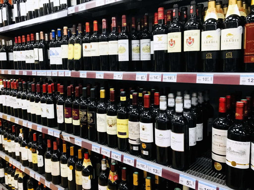 French wines at a grocery store