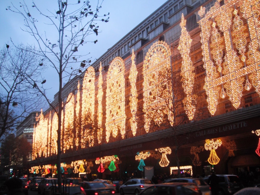 Galerie Lafayette shopping center in Paris at Christmas