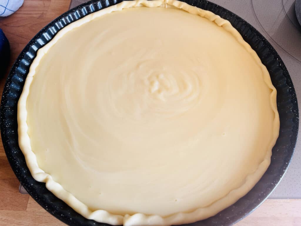 French flan before placing in the oven