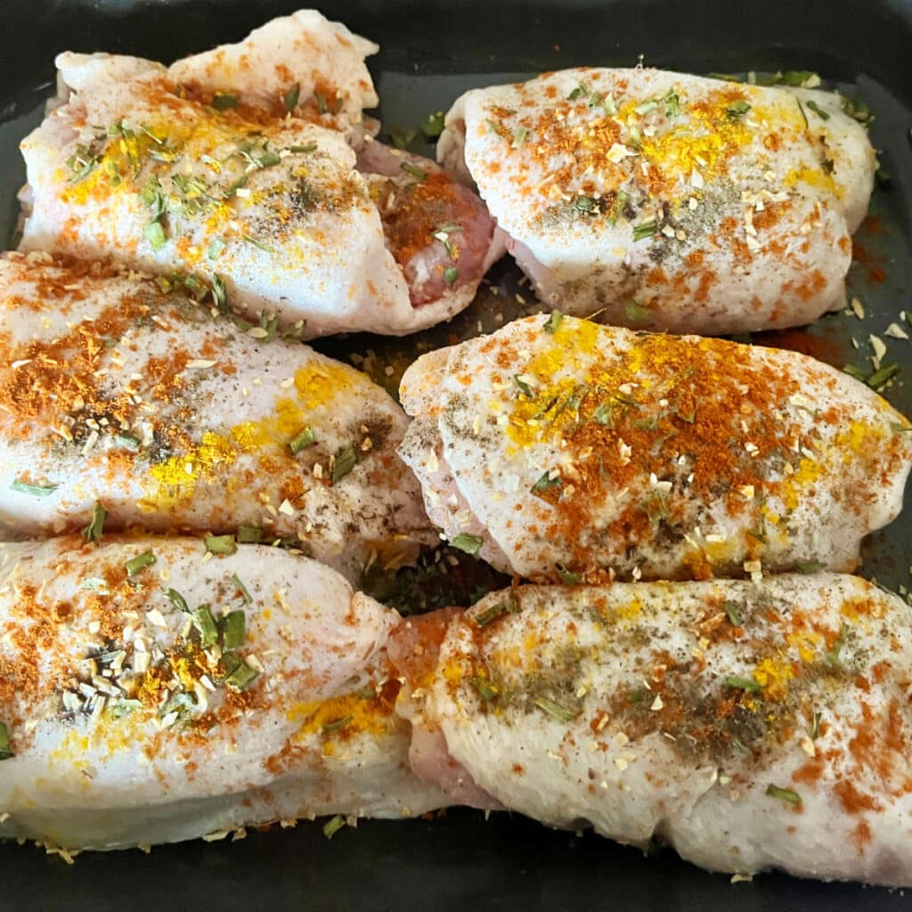 Chicken with spice rub, ready for the oven
